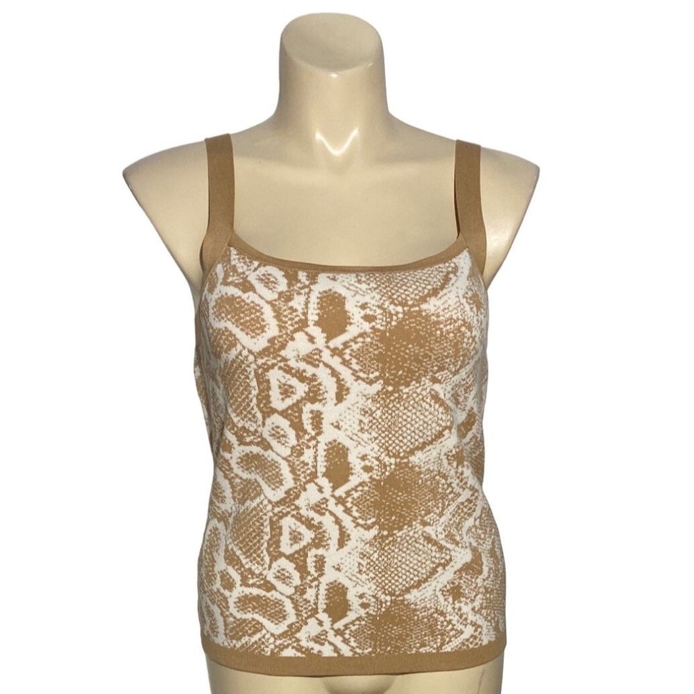 Nine West L Top Knit Tank‎ Tan White Python Animal Print White Tan Snake Cute